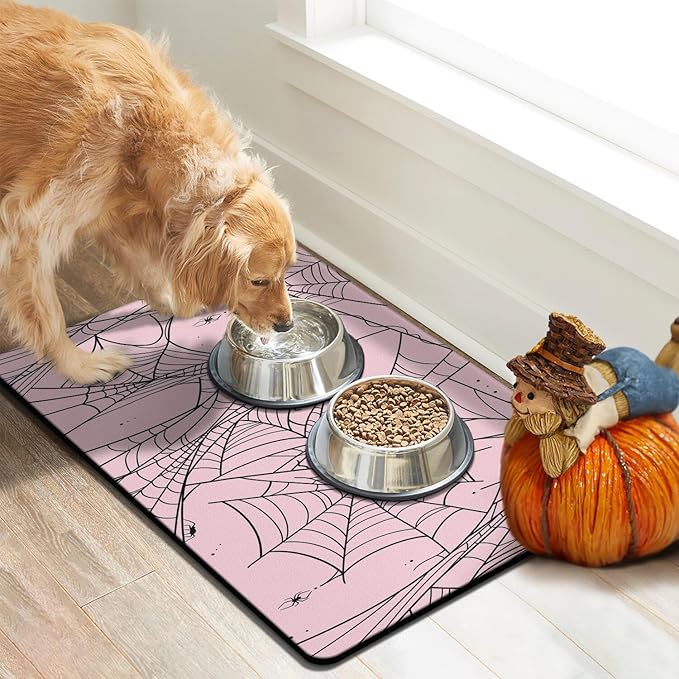 Halloween Dog Food Mats for Floors, Absorbent Dog Bowl Mat for Food and Water Dispenser Mat, Quick Dry Cat Food Mat Pet Supplies