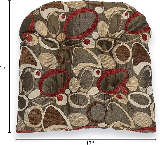Klear Vu Gripper Overstuffed Universal Non-Slip Dining Chair Cushions for Kitchen Decor or Office Use, U-Shaped Skid-Proof Seat Pad, 17x17 Inches, 2 Count (Pack of 1), Ovation Multi