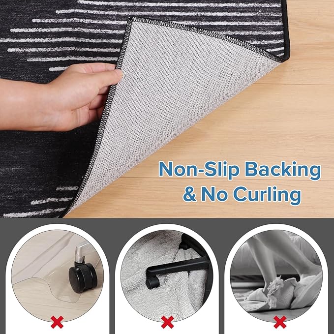 Office Chair Mat for Hardwood Floors, Durable 36"x48" Low-Pile Bohemian Stripe Desk Rug with Non-Slip Backing, Easy-Glide Computer Floor Protector for Rolling Chairs