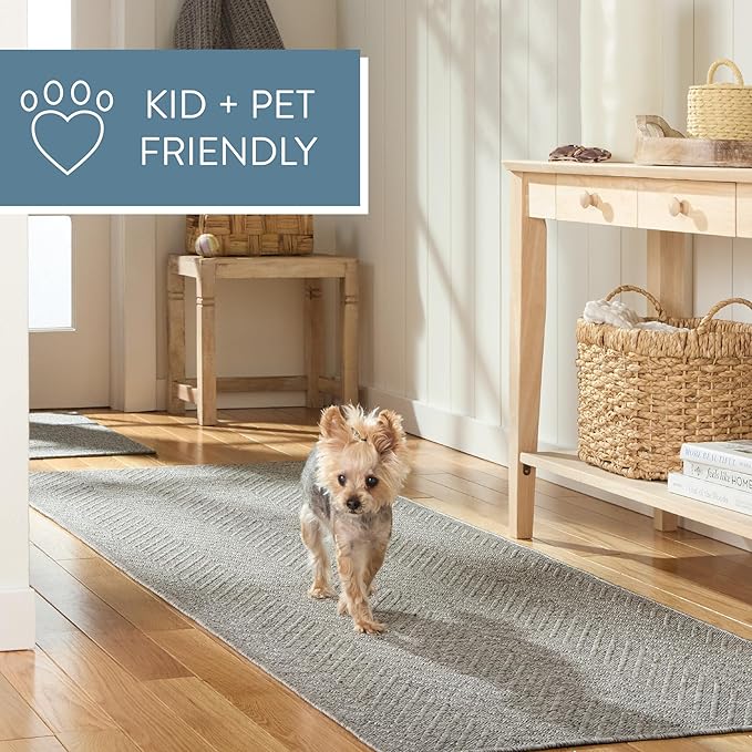TOWN & COUNTRY BASICS Pax Herringbone Textured Solid Everwash® Washable Area Rug, Low Pile, Non-Slip Backing, Easy Clean Pet & Family Friendly Rug, Grey, 9'10"x14'