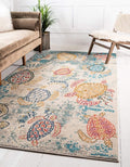 Unique Loom Positano Collection Coastal Modern Turtles Beige Area Rug (9' x 12')