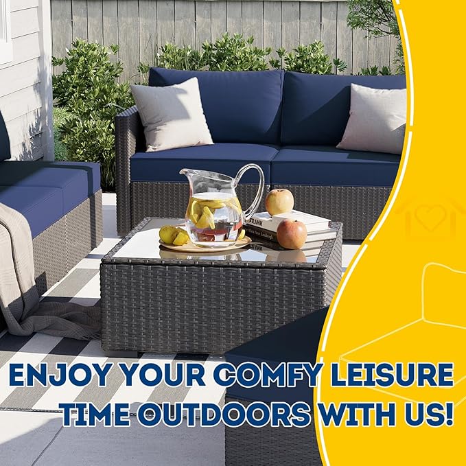 AAAAAcessories Outdoor Deep Seat Cushions, Waterproof, Fade-Resistant Patio Furniture Replacement Cushions, 25.5" x 25.5" x 5" + 25.5" x 13.5", Navy Blue
