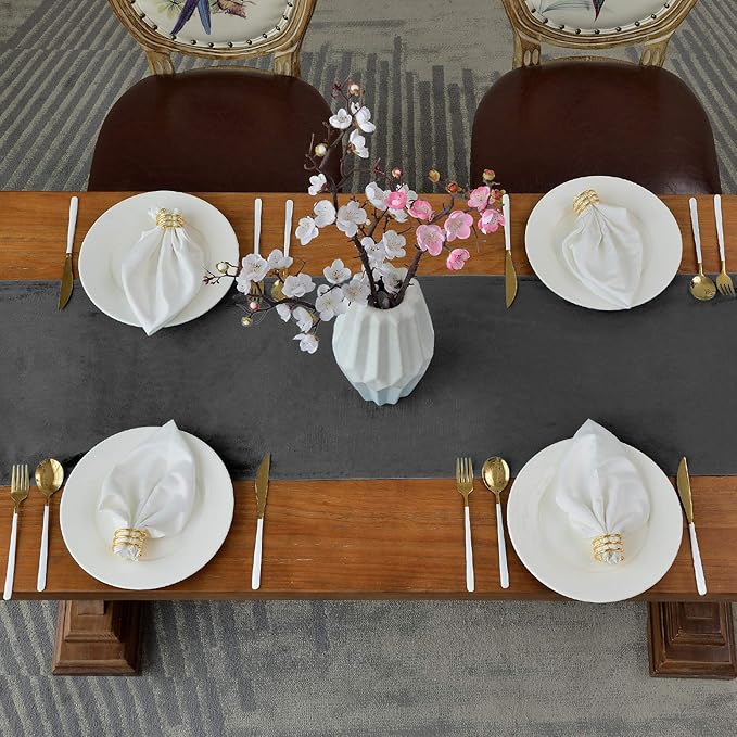 BALCONY & FALCON Velvet Table Runner 14"x51" Dark Gray Luxury Machine Washable Farmhouse Vintage Runner for Table Dining, Party, Wedding, Birthday, Easter, Thanksgiving & Christmas & Home Décor
