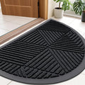 Smiry Half Circle Front Door Mat Outside Entrance, Heavy Duty Sturdy Natural Rubber Doormat, Trap Dirt and Moisture, Low Profile Mats for Indoor Outdoor Entry, Irregular Triangle (36x24, Black)