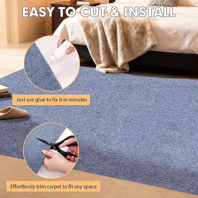 Marine Carpet,6 FT x 23 FT Blue-Gray Indoor Outdoor Carpet 0.2" Thick Boat Carpet with Water-Proof TPE Backing, Non-Slide Outdoor Marine Carpet Roll for Home, Patio, Porch, Deck