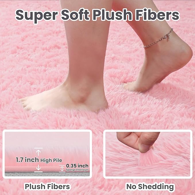 4x6 Area Rugs for Living Room Rug: Soft Fluffy Shag Pink Rugs for Bedroom, Non-Slip Large Fuzzy Plush Rug Indoor Floor Carpet for Nursery Kids Boys Girls Room, Dorms, Playroom, Modern Home Decor