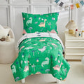 DuShow Dinosaur Toddler Bedding Set for Boys, 4 Pieces Soft Crib Bed Set Including Comforter, Fitted Sheet, Flat Top Sheet and Pillowcase-Green