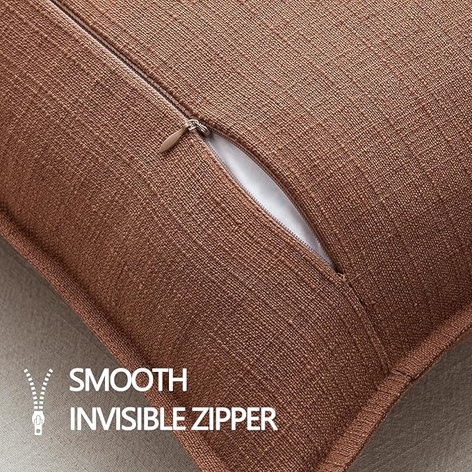 MIULEE Decorative Pillow Covers 20x20, 2 Pack Boho Farmhouse Neutral Throw Pillows for Couch, Terracotta Thick Textured Modern Linen Cushion Cases Sofa Bed Living Room Home Decor, Rust