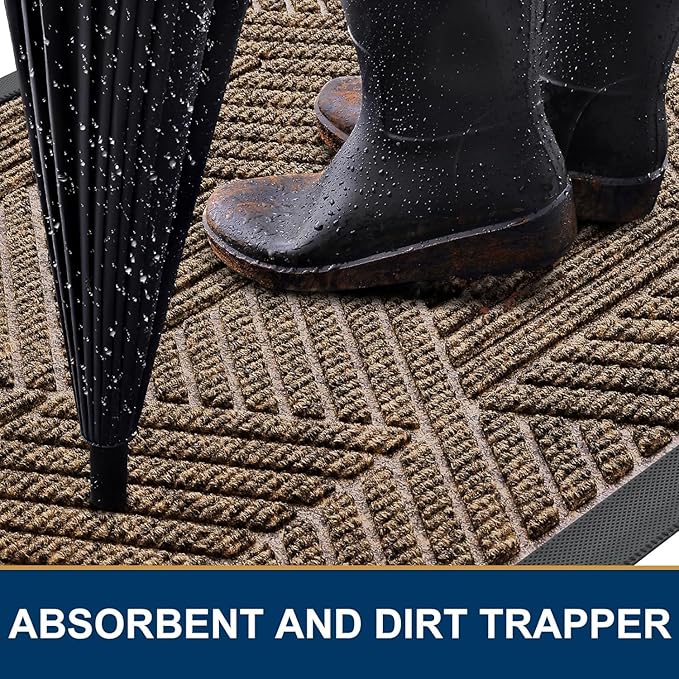 Smiry Front Door Mat Outside Entrance, Heavy Duty Sturdy Natural Rubber Doormat, Trap Dirt and Moisture, Easy Clean Low Profile Mats for Indoor Outdoor Entry, Irregular Triangle (59x20, Brown)