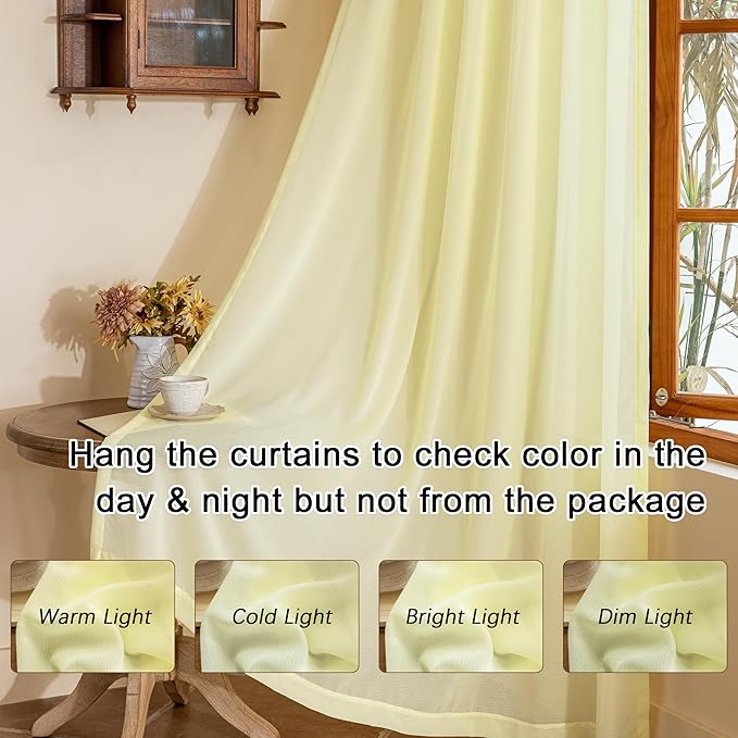 MAIHER Light Yellow Pinch Pleat Curtains 96 Inches Long for Bedroom Soft Touch Sheer Light Filter Pleated Drapes with Ajustable Hooks for Living Room, Pear Sorbet, 42" W x 96" L, 2 Panels