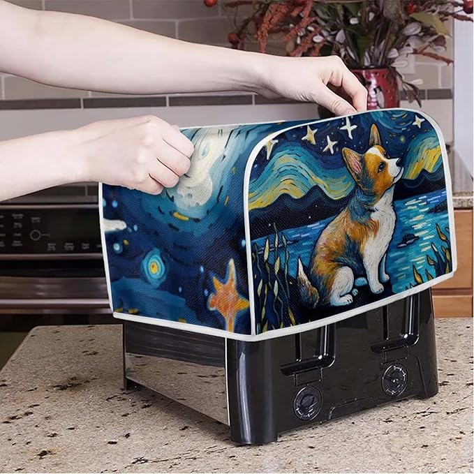 ZFRXIGN Corgi Toaster Cover, 2/4 Slice, Starry Night, Blue, Polyester, Dust Cover
