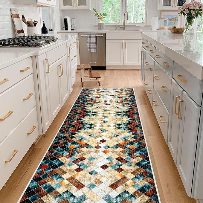 Runner Rug Washable 4x5 FT, Non Slip Rubber Backing Abstract Carpet, Soft Area Rugs for Bedroom Kitchen Hallway Entryway Bathroom, Customized