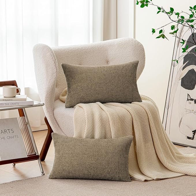 a moment Brown Chenille Throw Pillow Covers 12x20 Inch Pack of 2 Modern Decorative Throw Pillow Covers Farmhouse Cross Covers Home Decor for Sofa Bedroom Living Room