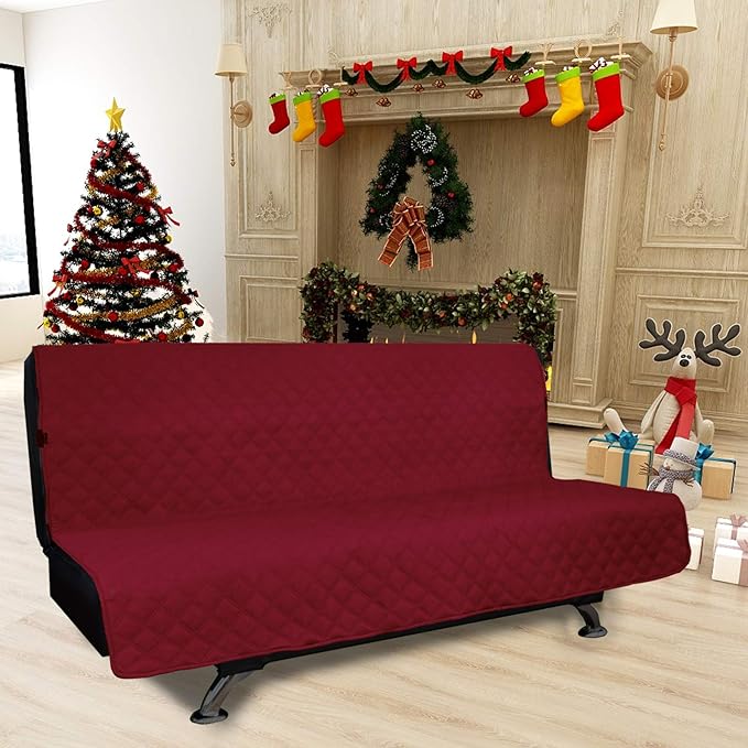 Easy-Going Sofa Slipcover Futon Cover Waterproof Couch Cover Furniture Protector Cover Pets Covers Whole Fabric No Stitching Non-Slip Fabric Pets Kids Children Dog Cat (Futon, Christmas Red)