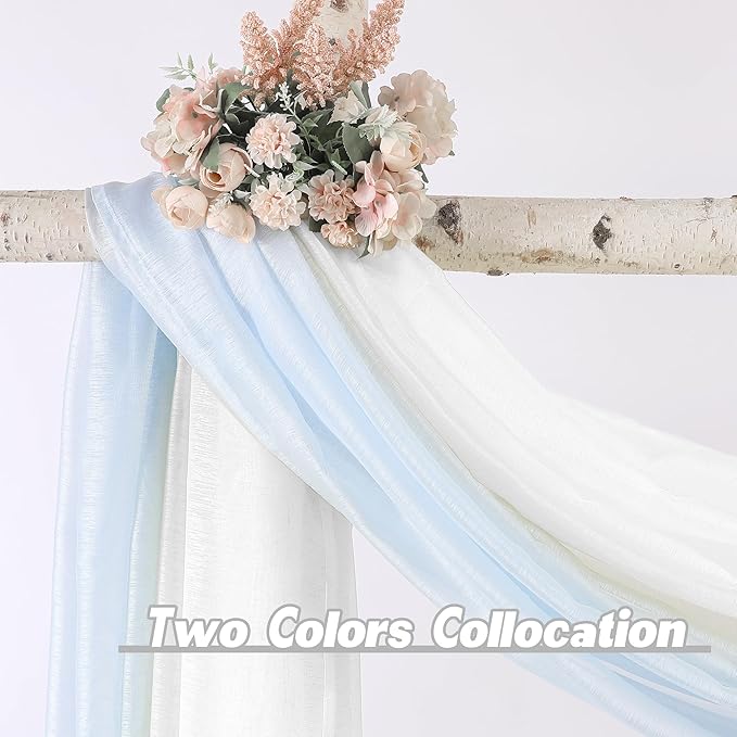 DONREN Luxury Soft Semi Sheer Window Scarf - White Valance for Wedding Arch, Curtains (1 Panel, 52 x 288 Inch Length)