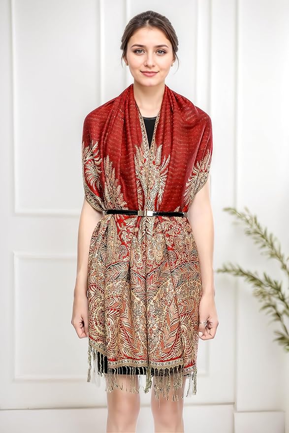 Achillea Big Paisley Pashmina Shawl Wrap for Women – Elegant Scarf for Weddings, Evening Dresses, Festivals & Daily Wear