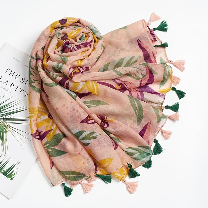 Scarf for Women Lightweight Soft Floral Leopard Printed Scarves Fall Winter Fashion Shawl Wrap with Fringe