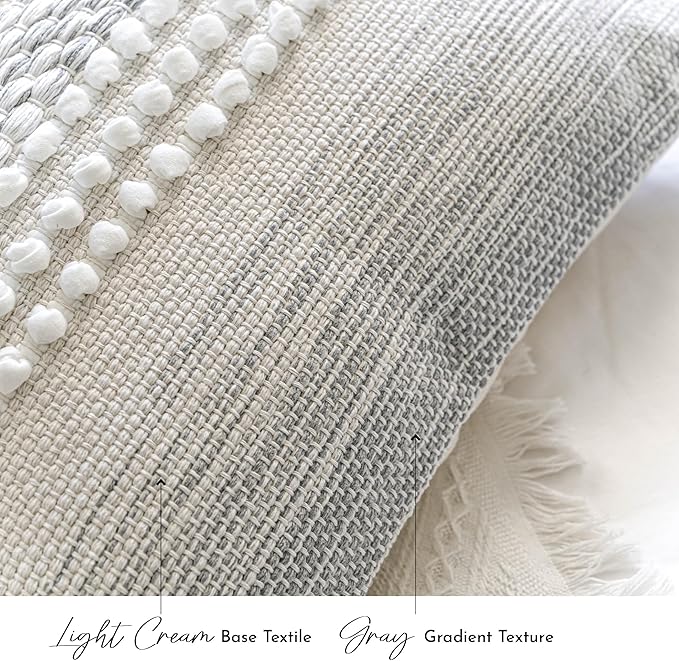 BlissBlush Gray Decorative Throw Pillow Cover 20X20, Boho Accent Pillow for Couch, Square Modern Farmhouse Pillowcase for Living Room Couch Sofa Cushion Home Décor (Pack of 1)