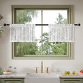 Anmao Vintage Lace Kitchen Curtains 18 Inches Long 2 Panels, Romantic Semi Sheer Floral Over Sink Lacy Cafe Curtain, Elegant Window Short Small Drapes, 55W x 18L, White Leaf