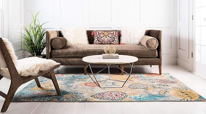 Unique Loom Positano Collection Coastal Modern Turtles Beige Area Rug (9' x 12')