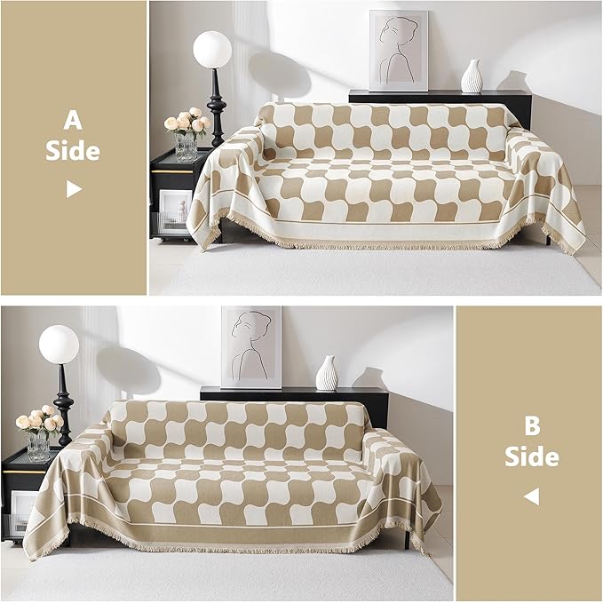 MEETSKY Couch Covers for Cushion Couch Sofa Recliner Couch Cover Loveseat Sofa Cover Sofa Slipcovers Washable Thick Couch Protector for Pets,Kids, 71" x 102", Khaki Checkerboard