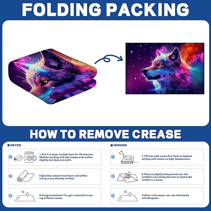 6' x 9' Galaxy Wolf Rug Large 3D Fierce Wolves Space Area Rugs for Bedroom Living Room Playroom Gameroom Boys Kids Colorful Glitter Throw Rugs Floor Mat Carpet,180 X 275cm