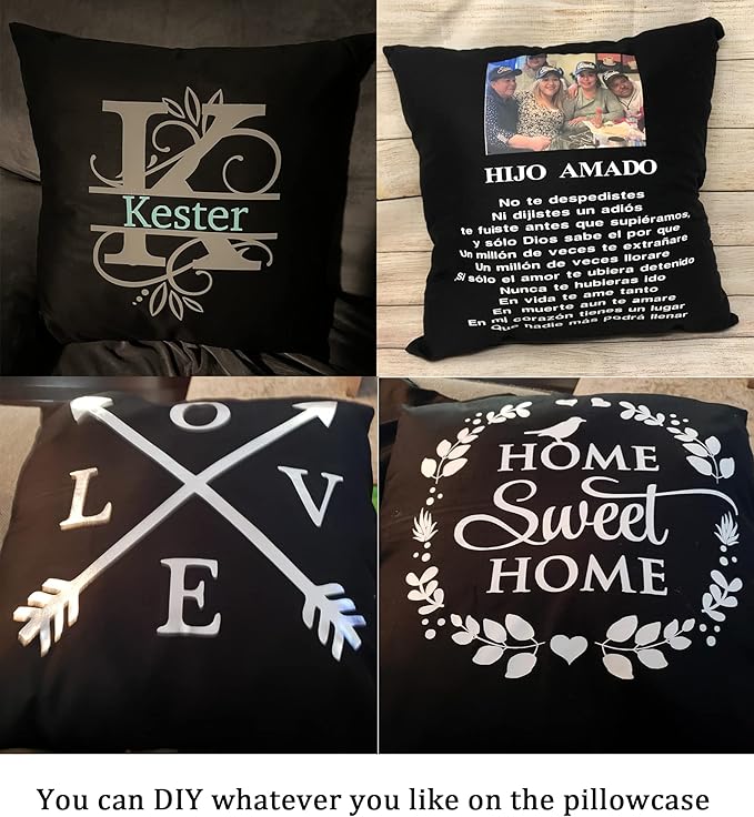 Thmyo 4-Pack 100% Cotton Comfortable Solid Decorative Throw Pillow Case Square Cushion Cover Pillowcase Sublimation Blank Pillow Covers Christmas DIY Throw Pillowcase for Sofa(20x20inch/50x50cm,Black)