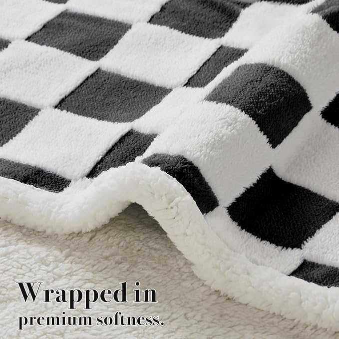 Checkered Dog Blanket, Blue Jacquard Sherpa Blankets for Small Dog and Cats, Cute Aesthetic Style Fluffy Fleece Pets Blanket for Couch Protection Washable, 40"x50"