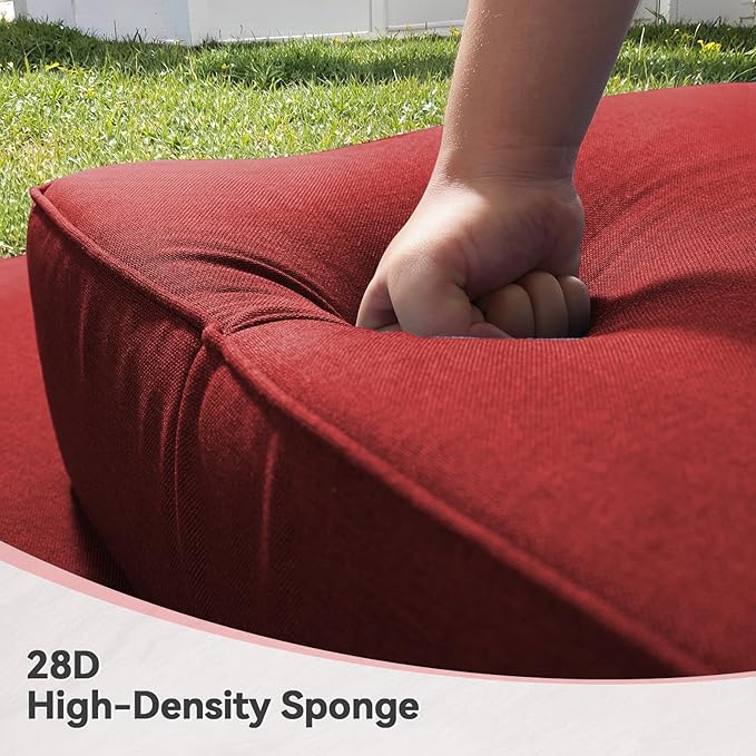 Luxury 6" Outdoor Cushions for Patio Furniture, 24x24x6" Thick Seat Cushion Set of 8, Fade Resistant Couch Chair Replacement Cushions High Density Deep Wicker Chair Cushion w/ Removable Cover, Red