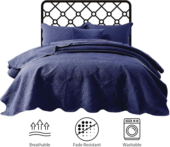 IR Imperial Rooms 10 Pack Twin Quilt Bedding Set (68" x 86") - Bulk Wholesale for Hotels, Guest Bedroom & Airbnbs - Lightweight Microfiber Reversible Floral Embossed Quilts Bedspreads (Navy)