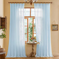 MAIHER 102 Inches Long Pinch Pleated Curtains Light Blue for Sliding Door Soft Touch Lightweight Light Filtering Sheer Pleated Drapes with Ajustable Hooks, Sky Blue, 42" W x 102" L, 2 Panels
