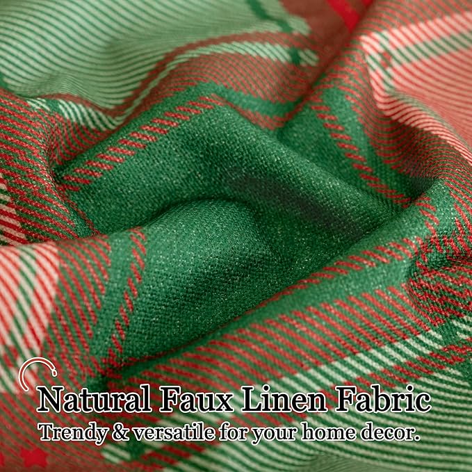 Plaid Christmas Curtains for Living Room 63 Inch Long - Boho Linen Blackout Curtains for Winter, Gingham Printed Drapes Patterned Thermal Drapes for Bedroom 52x63 Inch 2 Panels, Red Green