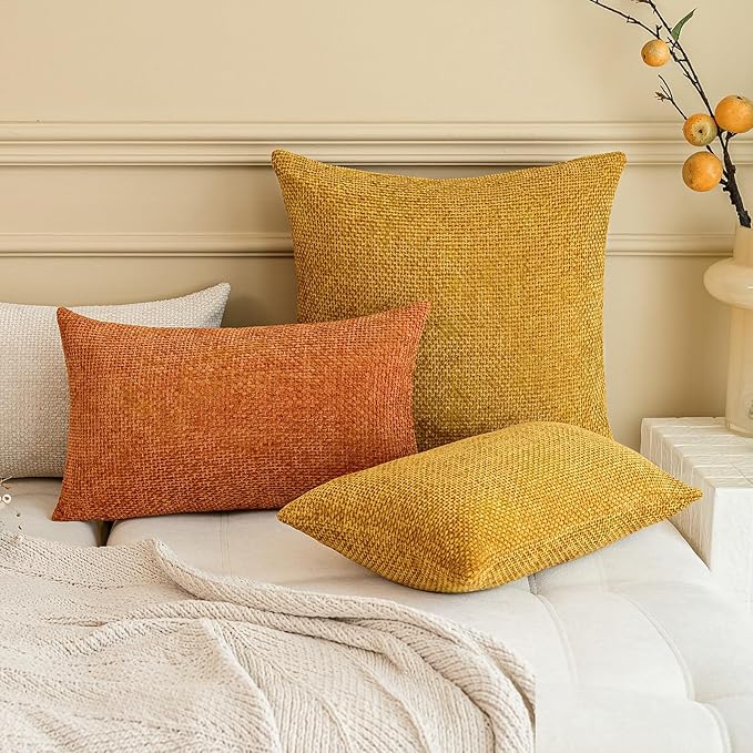 a moment Fall Orange Chenille Throw Pillow Covers 16x16 Inch Pack of 2 Modern Decorative Throw Pillow Covers Farmhouse Cross Covers Home Decor for Sofa Bedroom Living Room
