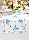 Solino Home Blue Floral Print Table Runner 108 Inches Long - 100% Pure Linen Table Runner 14 x 108 Inch - Handcrafted and Machine Washable - Jolie Fleur Print