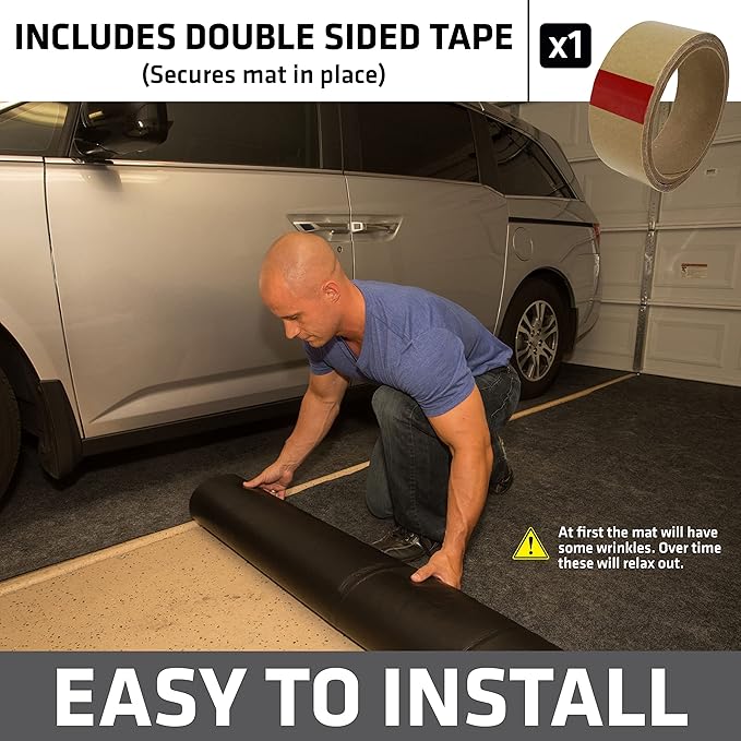 Drymate Garage Floor Mat, (20' x 7'4"), Protects Surfaces, Transforms Garage, Absorbent, Waterproof, Durable (USA Made) (Charcoal) (Includes Double Sided Tape)