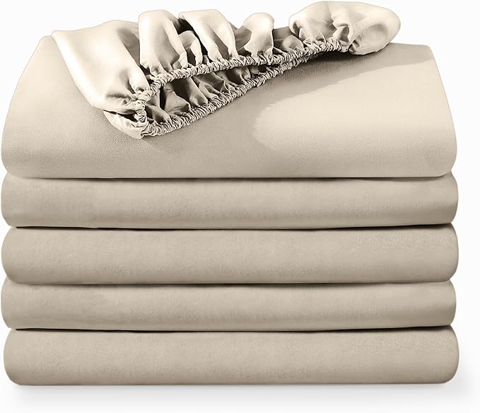 Bare Home 5-Pack Fitted Bottom Ultra-Soft Sheets Queen - Premium 1800 Ultra-Soft Wrinkle Resistant Microfiber - Deep Pocket (Queen, Sand)
