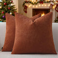 a moment Pack of 2 Decorative Christmas Chenille Throw Pillow Covers with Twill Cushion Covers for Sofa Living Room Couch Bed 18x18 Inch Rust