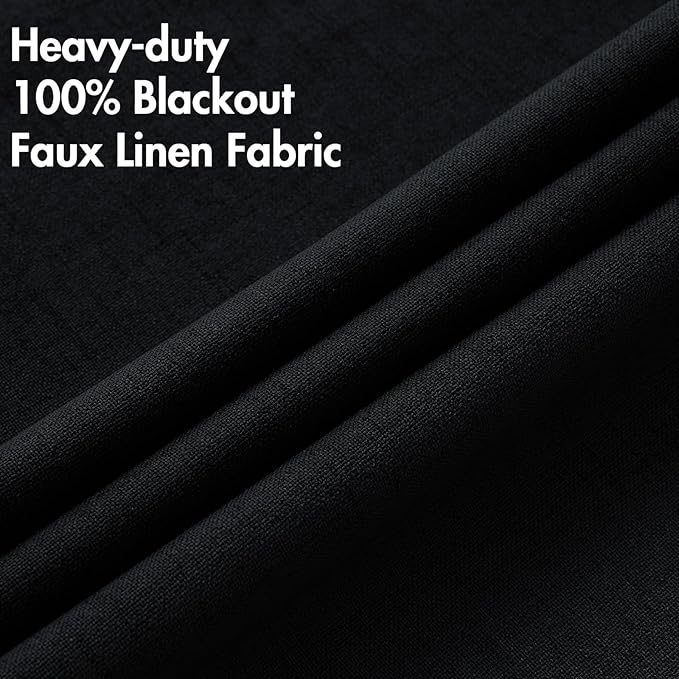 MIULEE Linen Texture Curtains for Bedroom Solid 100% Blackout Thermal Insulated Halloween Black Curtains Grommet Room Darkening Drapes for Living Room Nursery 52x54 Inch (2 Panels)