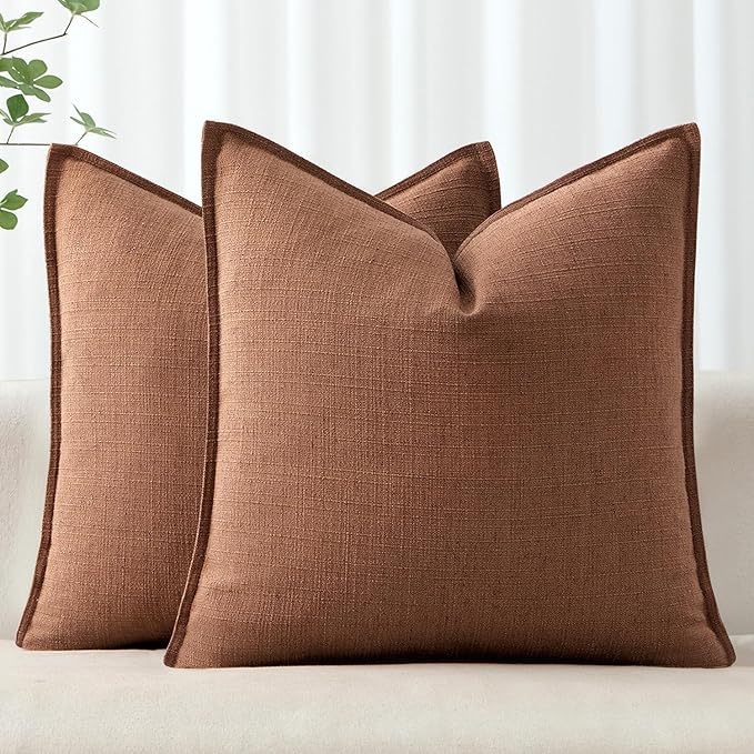 MIULEE Decorative Pillow Covers 22x22, 2 Pack Boho Farmhouse Neutral Throw Pillows for Couch, Terracotta Thick Textured Modern Linen Cushion Cases Sofa Bed Living Room Home Decor, Rust