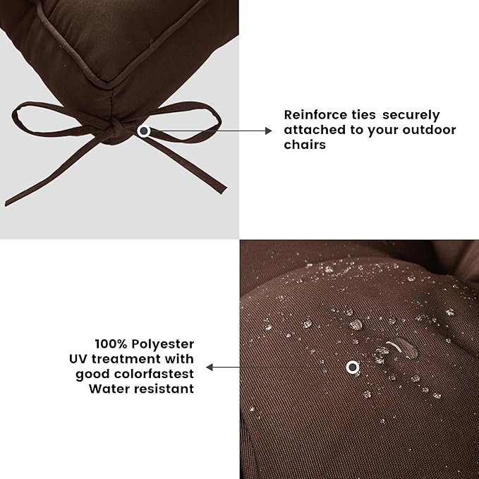 ARTPLAN Outdoor Seat Cushion,Square Thick Tufted Chair Cushion for Patio Wicker Chair with Tie,Set of 2,19"x19"x5",Coffee