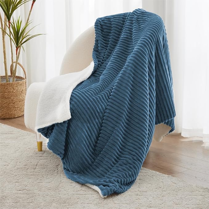 Sherpa Throw Blanket for Couch - Soft Cozy Fleece, Warm for Winter, Reversible for Sofa, 50 x 60 Inches, Washed Blue