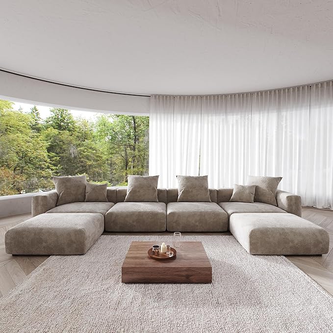 JACH 181" Oversized Modular Sectional Sofa, U-Shaped Deep 4-Seats Sectional Couch with Chaise Ottomans, Huge Plus Convertible Sofas, Corduroy Minimalist Couches for Living Room, Light Brown