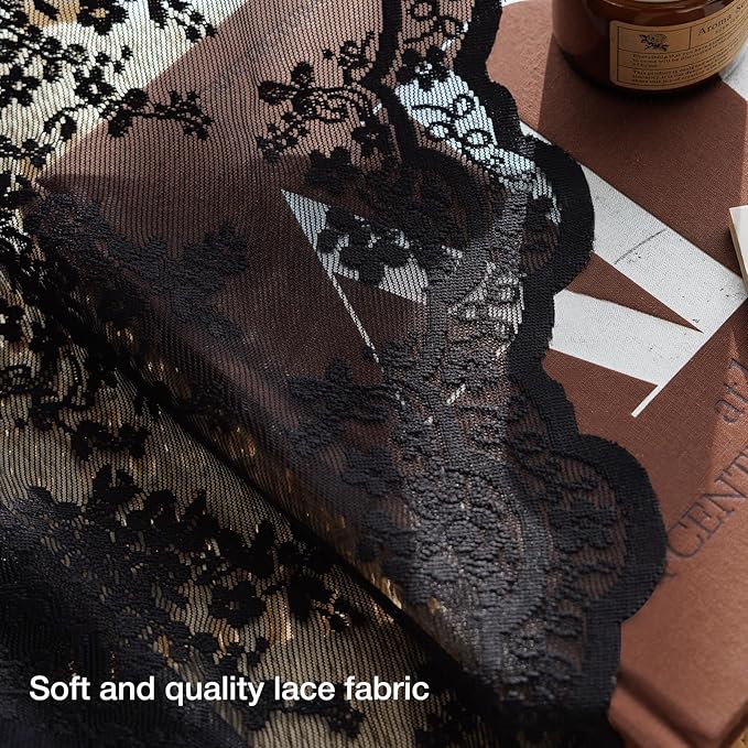 Anmao Vintage Black Lace Curtains 84 Inches Long 2 Panels Set, Romantic Elegant Light Filtering Semi Sheer Floral Thick Lacy Curtain Drapes for Living Room and Bedroom, Each Panel 55W x 84L, Black