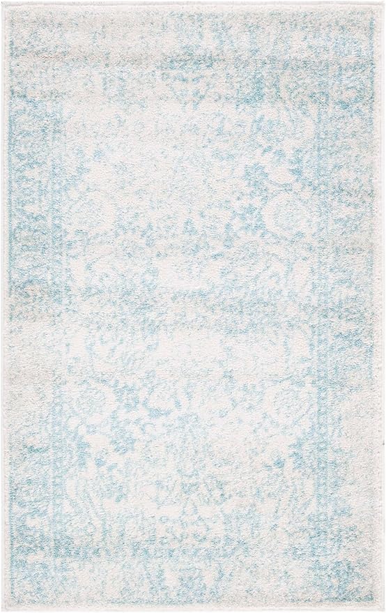 SAFAVIEH Area Rug 3x5 - Adirondack Collection - Ivory & Light Blue, Distressed Vintage Floral Design, Non-Shedding & Easy to Clean, Ideal for Living Room, Bedroom, Dining Space (ADR109L)