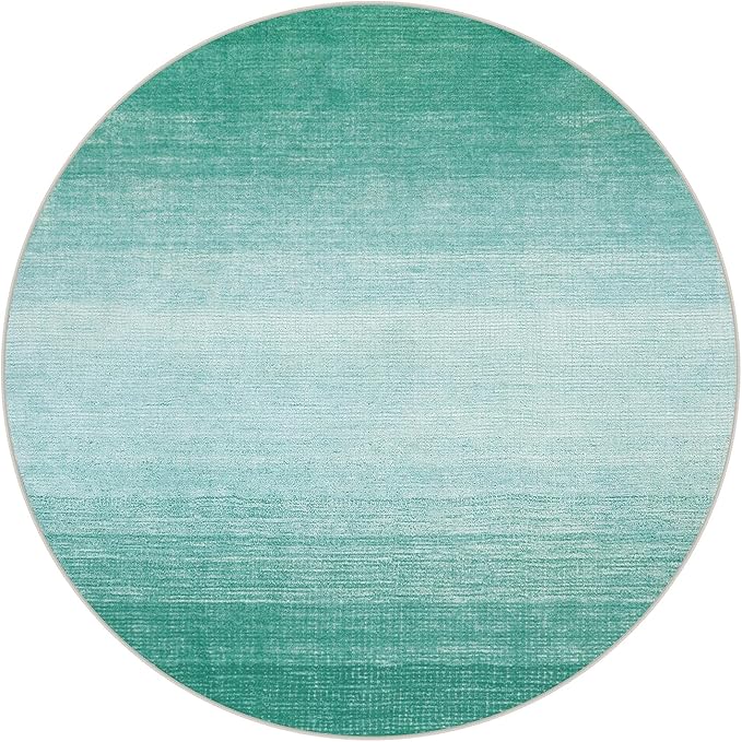 Wonnitar Modern Ombre Round Area Rugs, 5ft Washable Large Teal Circle Rugs for Living Room, Non-Slip Soft Circular Low Pile Floor Throw Carpet for Bedroom Bathroom Kitchen (Teal, Round 5ft)