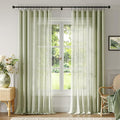 Anmao Natural Linen Curtains for Living Room 96 Inch Length 2 Panels Set, Light Filtering Semi Sheer Window Curtain Drapes for Bedroom with Curtain Rings and Clips, 52 Inch Wide Each Panel, Sage