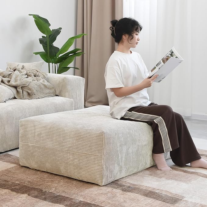 JACH Corduroy Sectional Couches for Living Room, Modular Sectional Couch with Chaise Ottomans, Cushion Covers Removable, Modern Sofa Bed for Living Room, Apartment, Office (Beige)