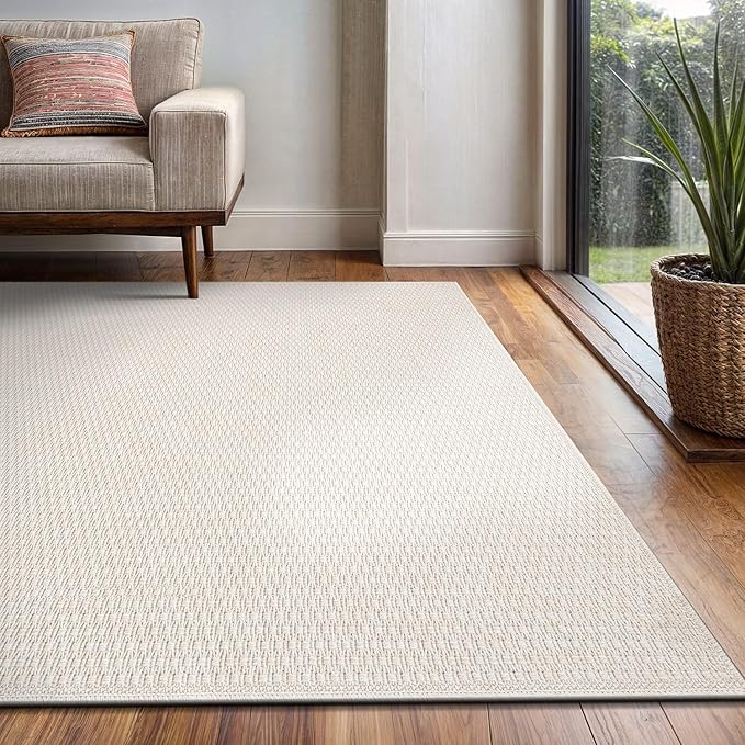 Easy Jute Rug 6x9 Indoor Outdoor Natural Rugs Solid Fiber Rug Woven Area Rug Boho Easy Clean Inside Carpet for Living Room Bedroom Dining Room Hallway or Outdoor Patio Porch (6 X 9 Bone)