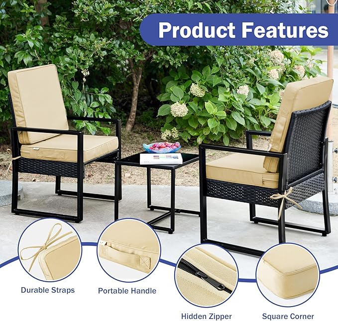 Outdoor Chair Cushions, Waterproof Patio Chair Cushions 22x22x3 Inch, Outdoor Cushions with Removable Cover for Sofa, Fade Resistant Patio Cushions for Outdoor Furniture, Beige