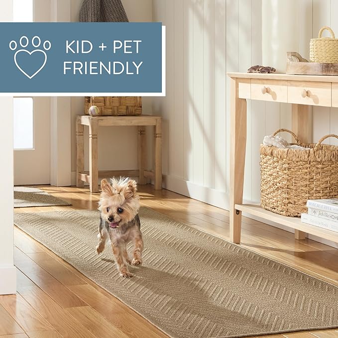 Town & Country Basics Pax Herringbone Textured Solid Everwash® Washable Area Rug, Low Pile, Non-Slip Backing, Easy Clean Pet & Family Friendly Rug, Brown, 4'11"x7'